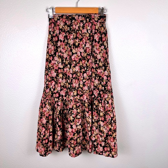 Boho Floral Maxi Skirt XS Small Coquette Ruffle H&M Cottage Fairy Whimsical - Picture 3 of 9